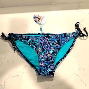 NWT, Ladies Multi Color Paisley, Side Tie Bikini Bottoms, L